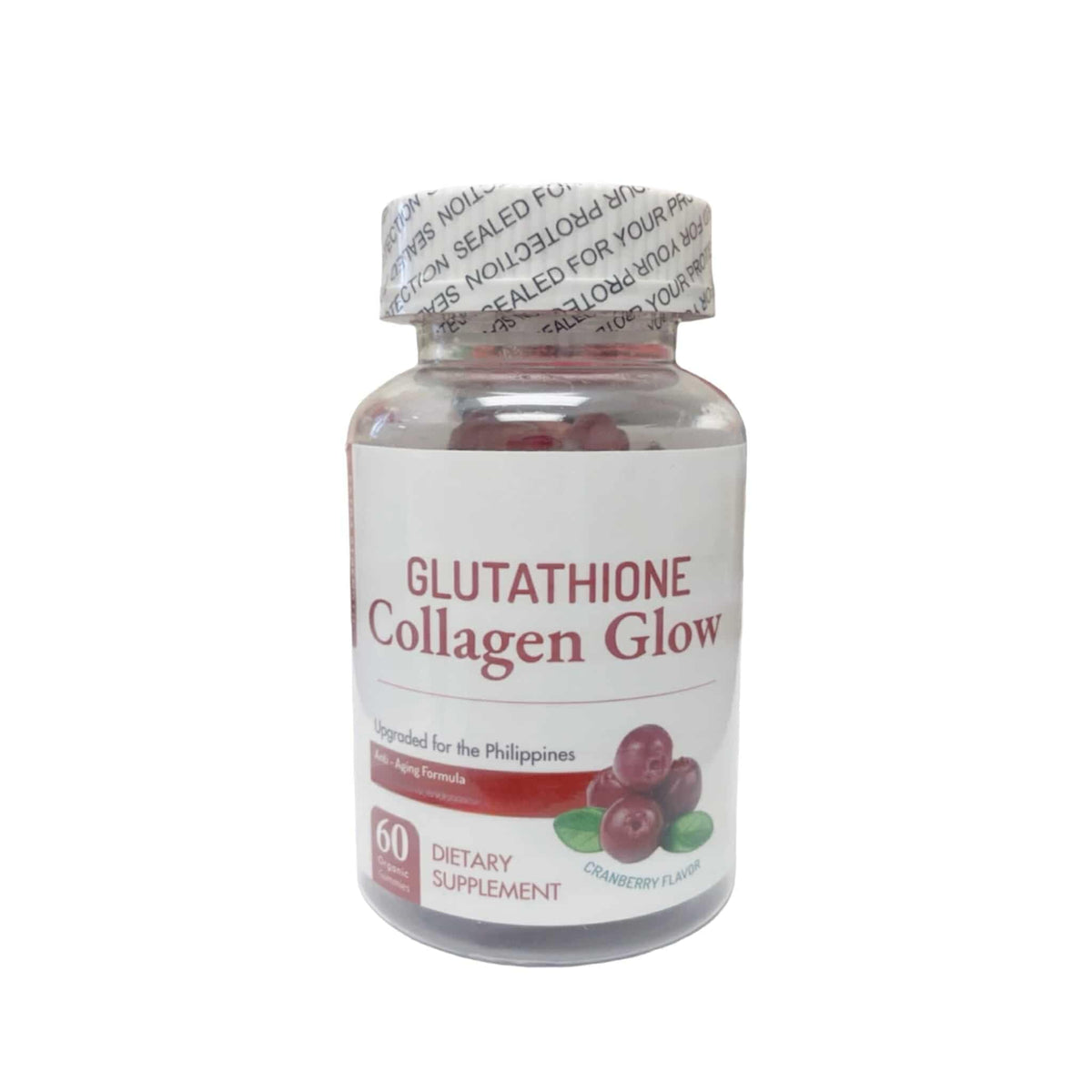 Front view of Nature Glow Glutathione Collagen Glow Gummies Cranberry bottle