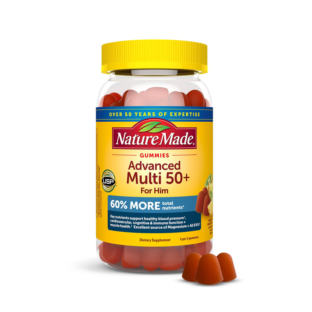 Front view of Nature Made Advanced Multivitamin Gummies 50+ for Him bottle