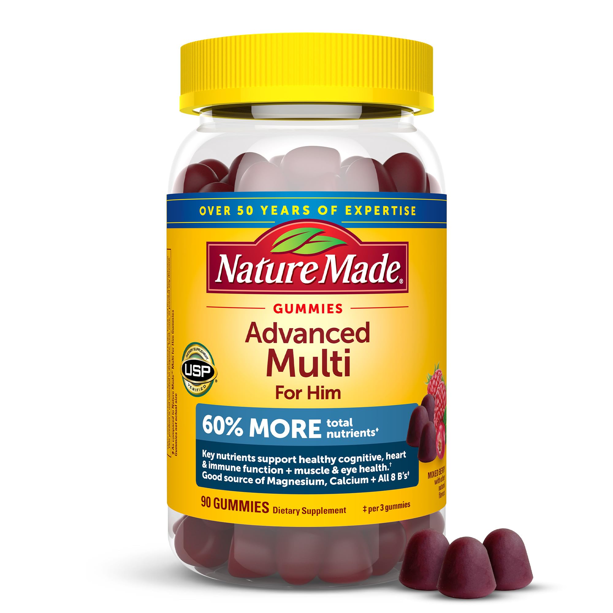Bottle of Nature Made Advanced Multivitamin Gummies for Him – 90-count
