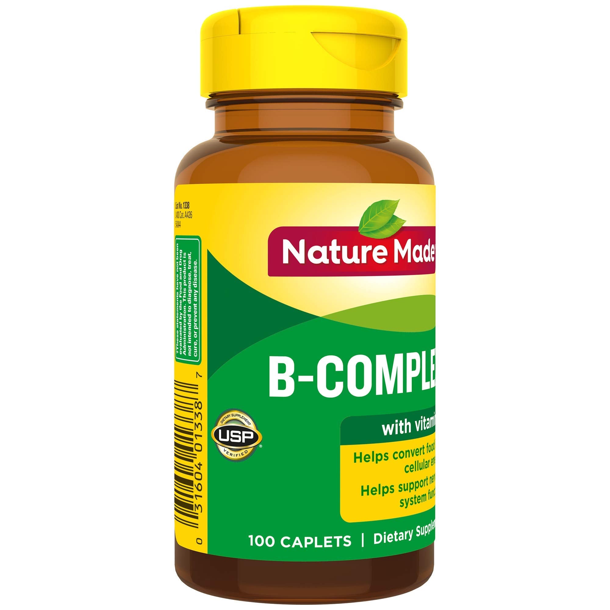 Nutrition facts panel for Nature Made B-Complex with Vitamin C Caplets