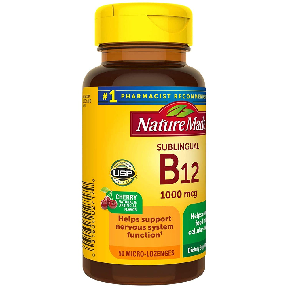 Two retail packs of Nature Made B-12 1000 mcg Cherry Flavor micro-lozenges