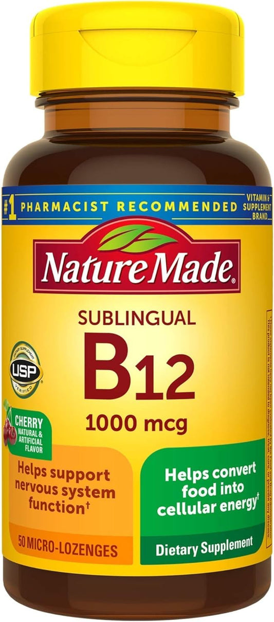 Front view of Nature Made Vitamin B-12 Sublingual 1000 mcg bottle