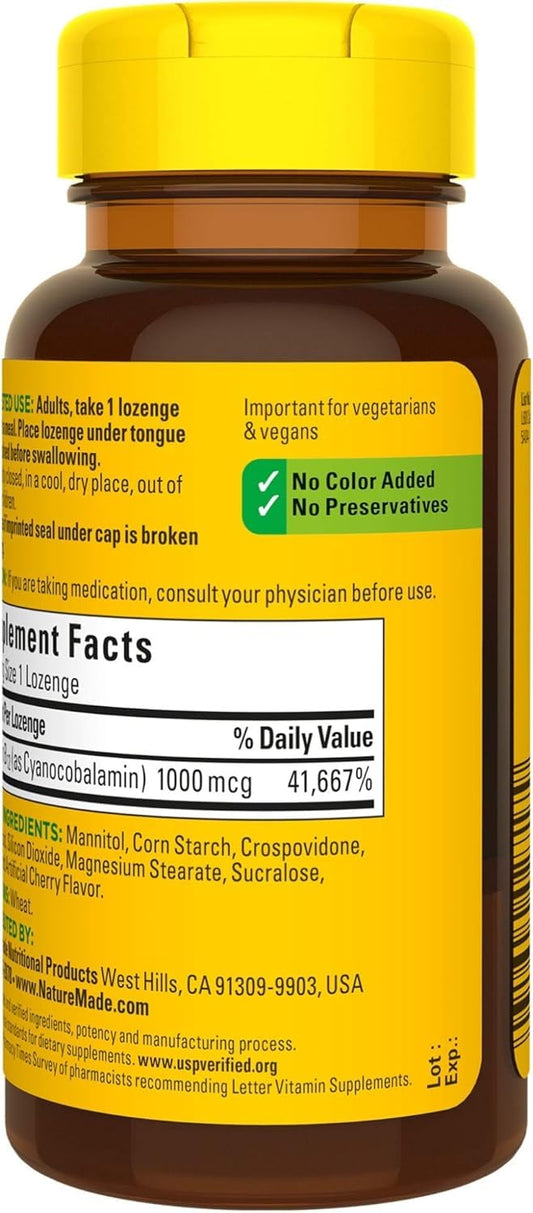 Back label of Nature Made Vitamin B-12 Sublingual bottle
