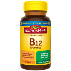 Bottle of Nature Made Vitamin B12 1000 mcg Time Release tablets with 75-day supply
