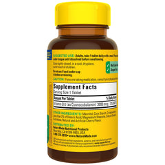 Nutrition facts and ingredients on B12 packaging