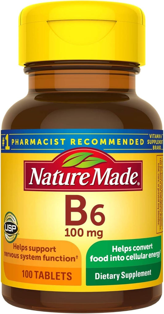 Hero image: Nature Made Vitamin B-6 100 mg tablets bottle