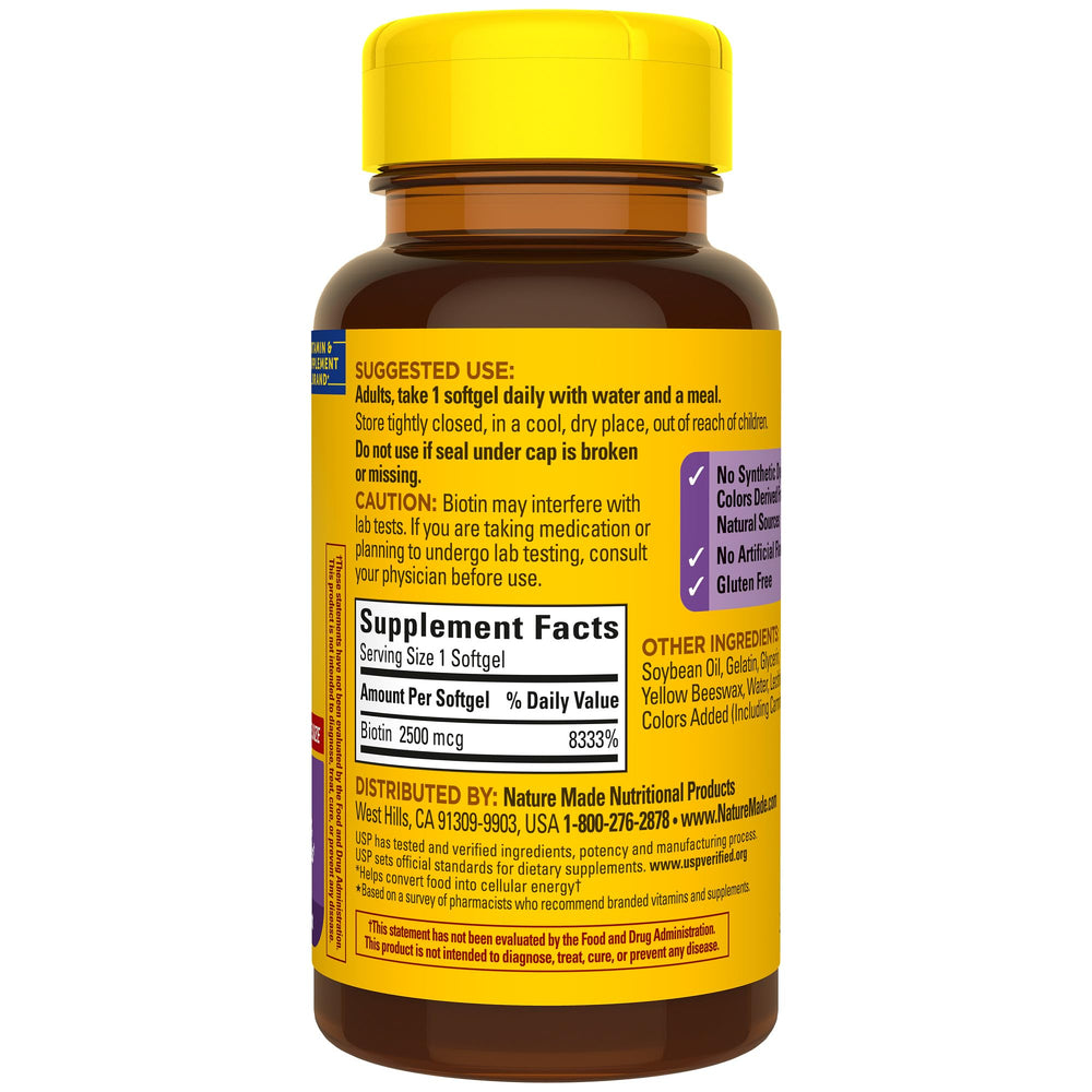 150-day supply label on Nature Made Biotin bottle