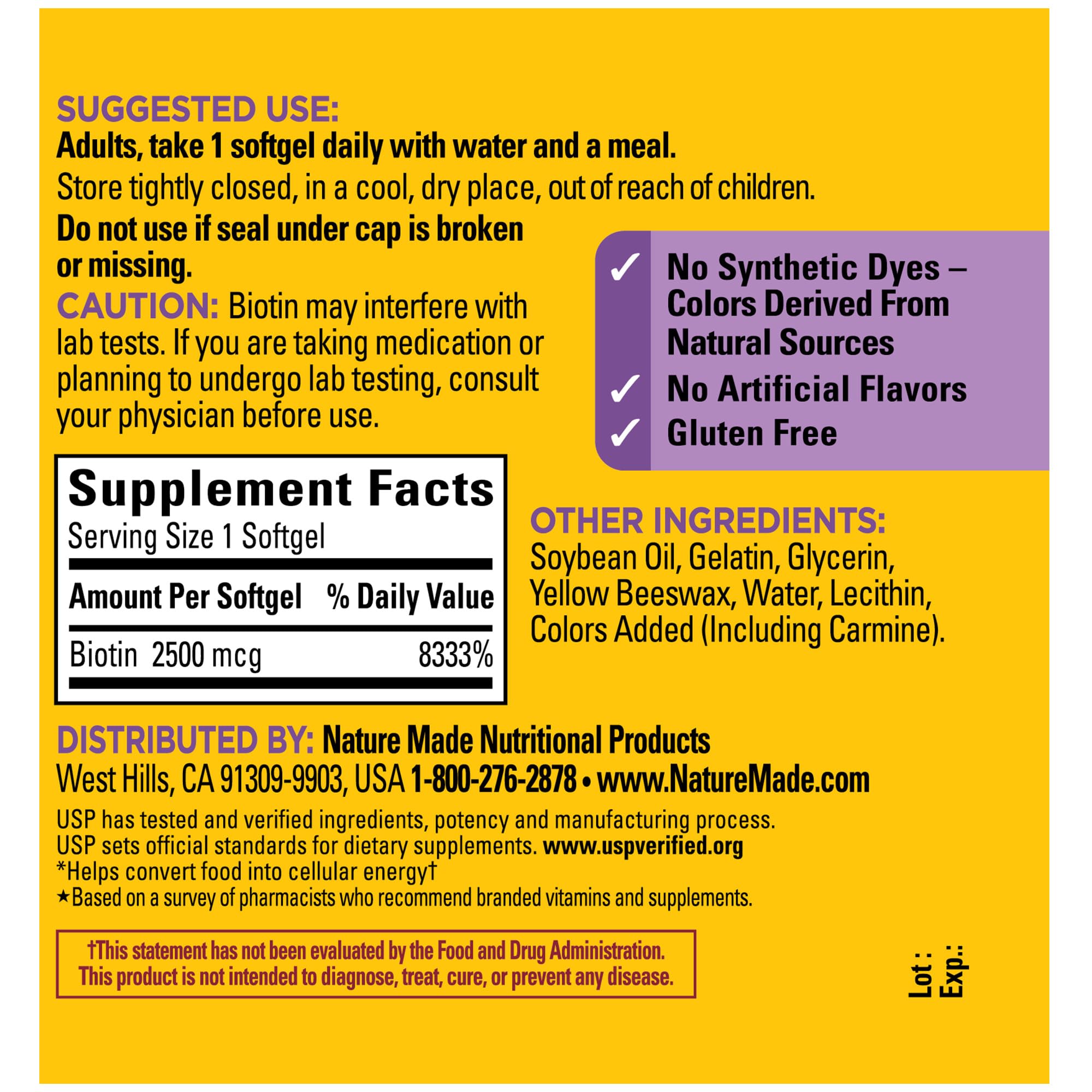 Biotin 2500 mcg Softgels nutrition facts panel