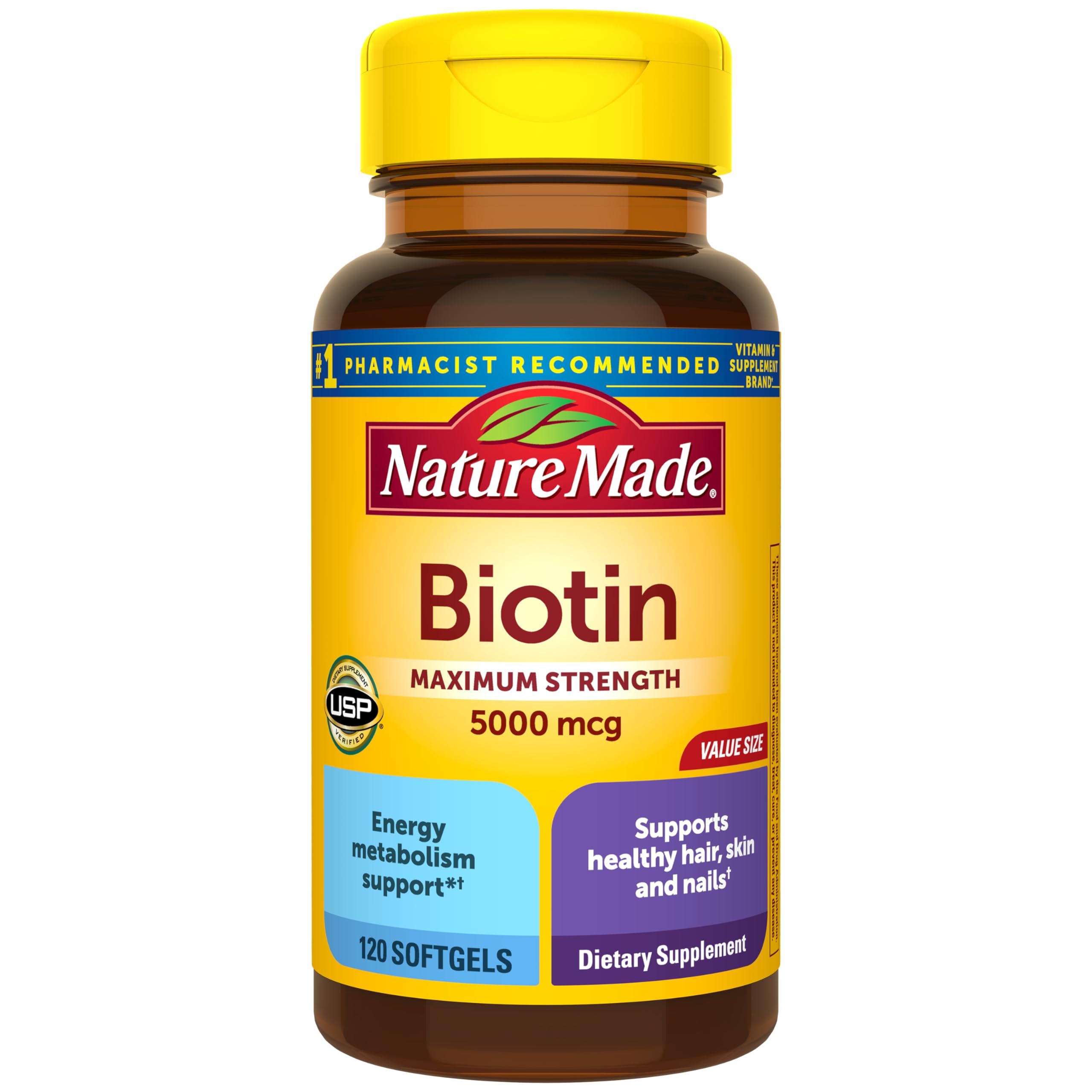 Front of Nature Made Biotin 5000 mcg Softgels bottle