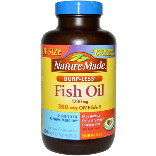 Nature Made Burp-Less Fish Oil 1200 mg Omega-3 softgels, 200-count bottle (Pack of 2)