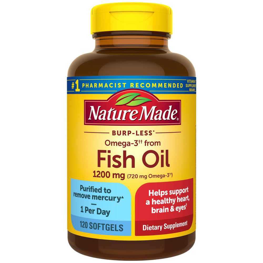 Nature Made Burp Less Omega-3 1200 mg softgels bottle with 120-count