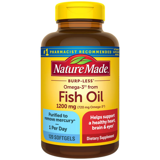 Nature Made Burp Less Omega-3 1200 mg softgels bottle with 120-count