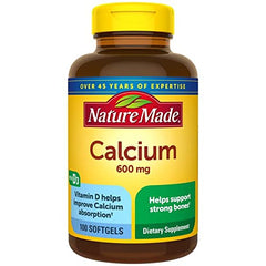 Nature Made Calcium 600 mg with Vitamin D Liquid Softgels bottle (Pack of 2, 100 softgels each)
