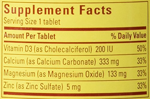 Nutrition facts panel for Nature Made Calcium Magnesium & Zinc Tabs