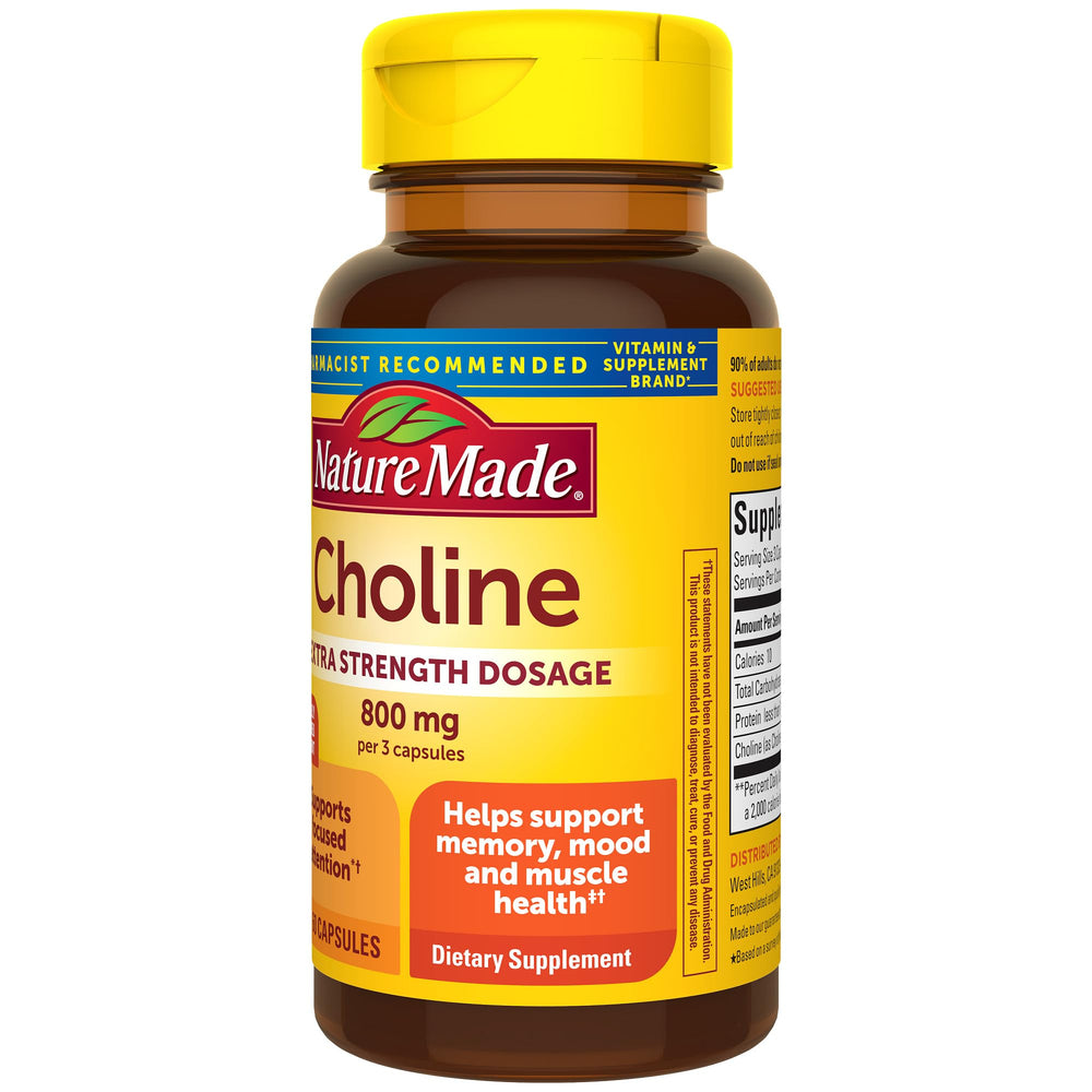 20-day supply of Nature Made Choline 800 mg capsules