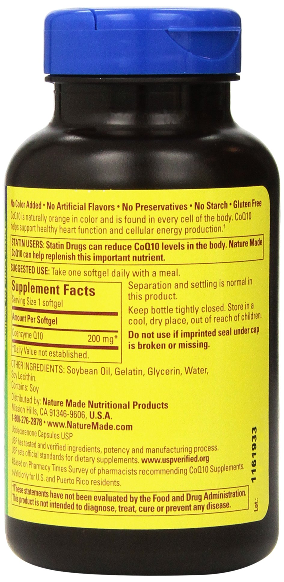 Close-up of Nature Made CoQ10 200 mg bottle label