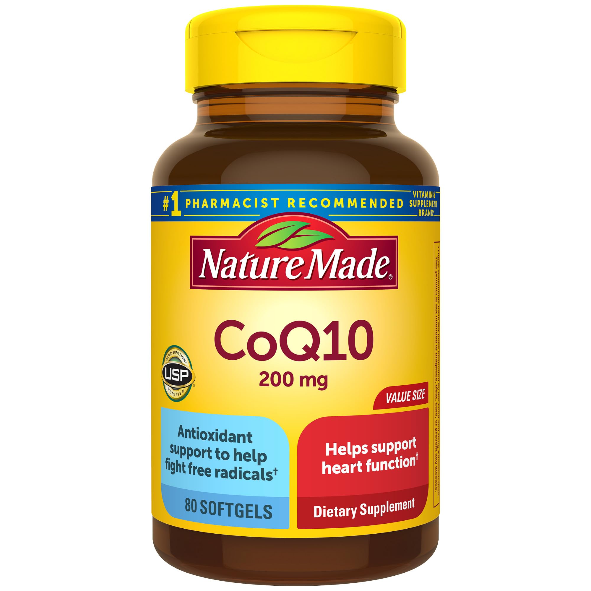 Nature Made CoQ10 200 mg 80 softgels bottle – front view