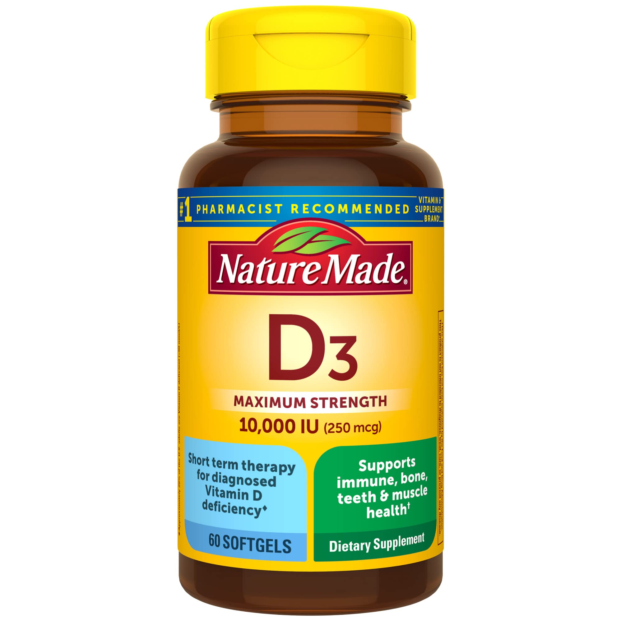 Front view of Nature Made Vitamin D3 10000 IU softgels bottle (60-count)