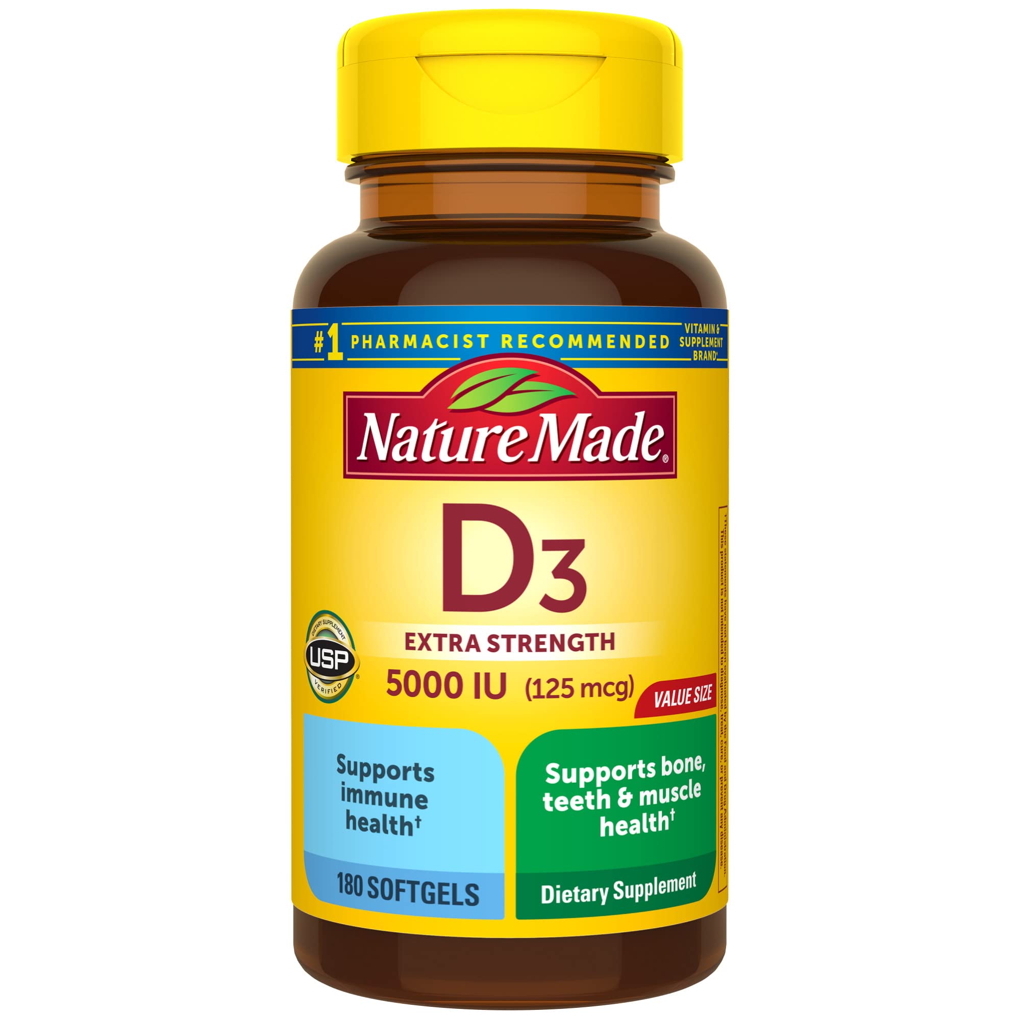 Hero image of Nature Made Vitamin D3 5000 IU Softgels bottle, 180 count