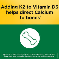 Supplement facts panel for Nature Made D3 + K2 5000 IU