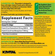 Gluten-free, USA-made Nature Made Vitamin D3 + K2 softgels packaging