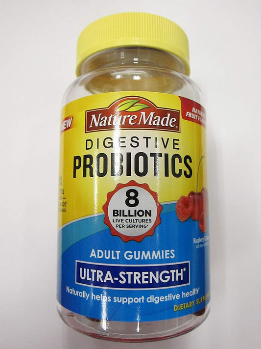Nature Made Digestive Probiotics Ultra-Strength Raspberry & Cherry Gummies, 42 Gummies per Bottle, Pack of 2