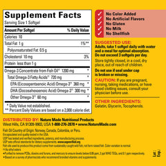 Close-up of EPA and DHA amounts on Nature Made label