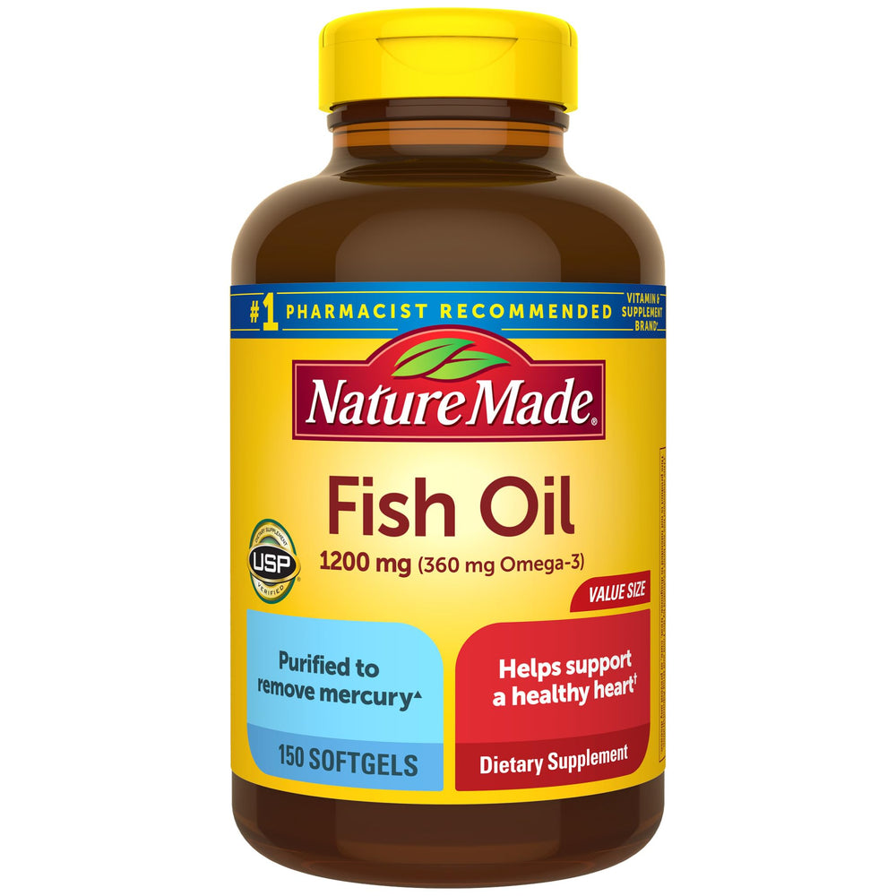 Bottle of Nature Made Fish Oil 1200 mg softgels, 150-count, 75-day supply