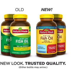 Nature Made label close-up highlighting burp-less formulation and nutrition facts