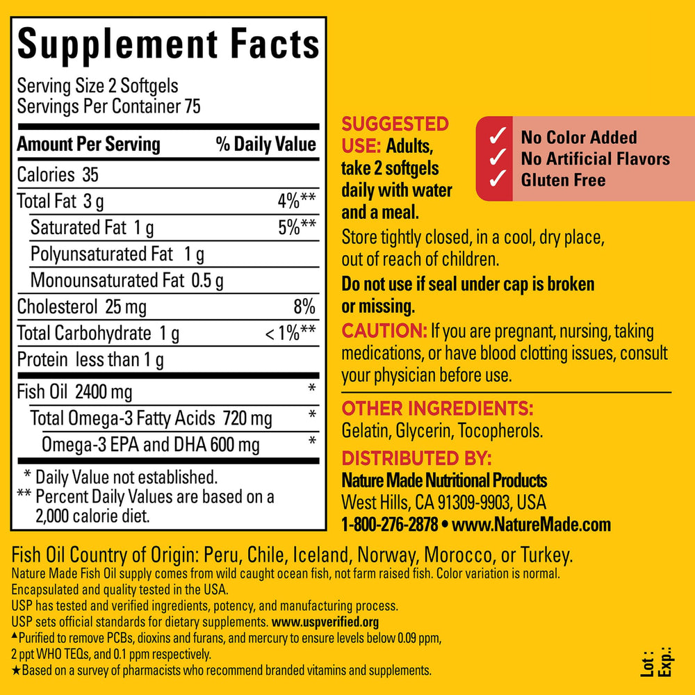 Close-up showing 720 mg Omega-3 per 2 softgels