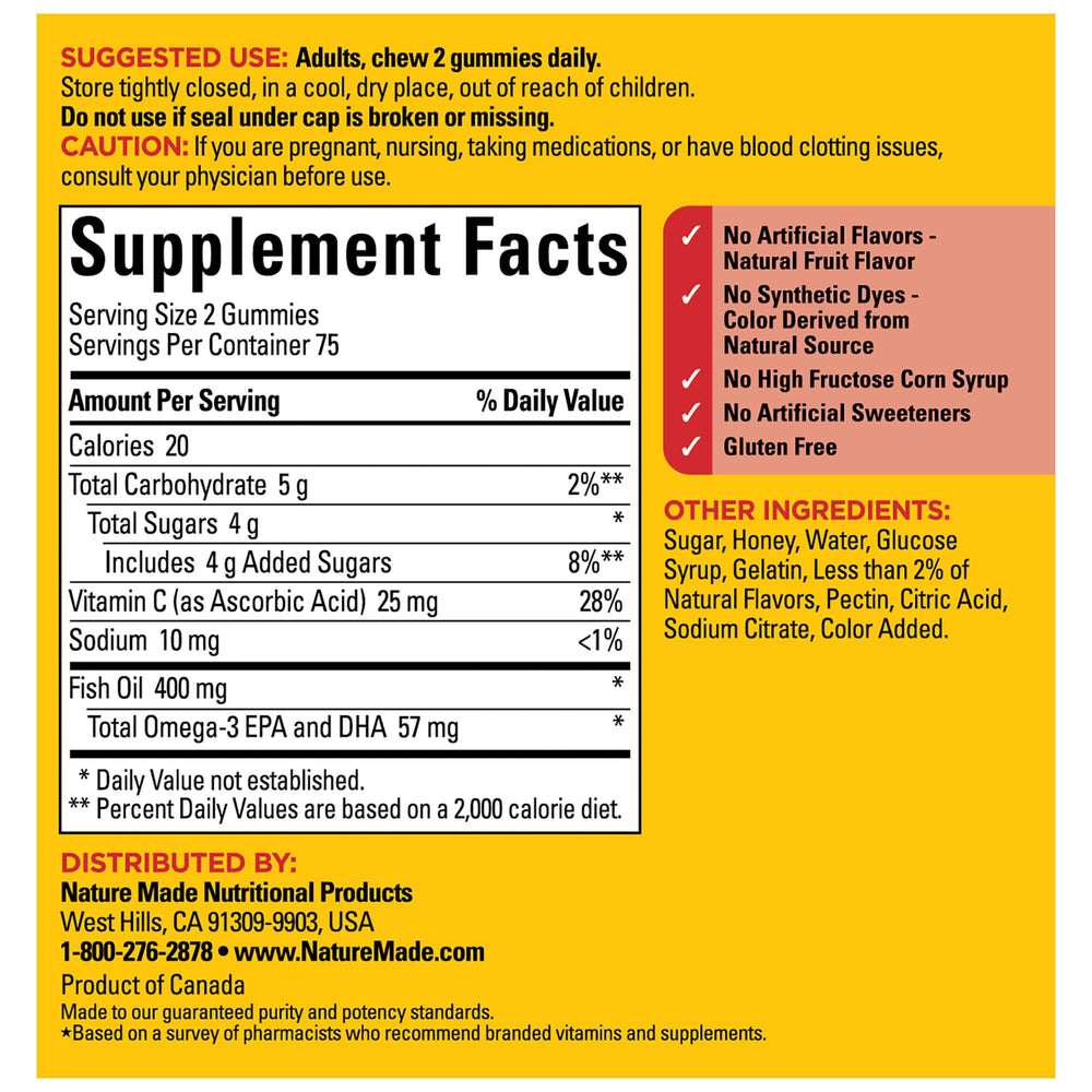 Ingredients list for Nature Made Omega-3 Gummies