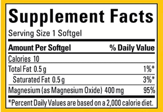 Close-up of Nature Made Magnesium 400 mg softgels