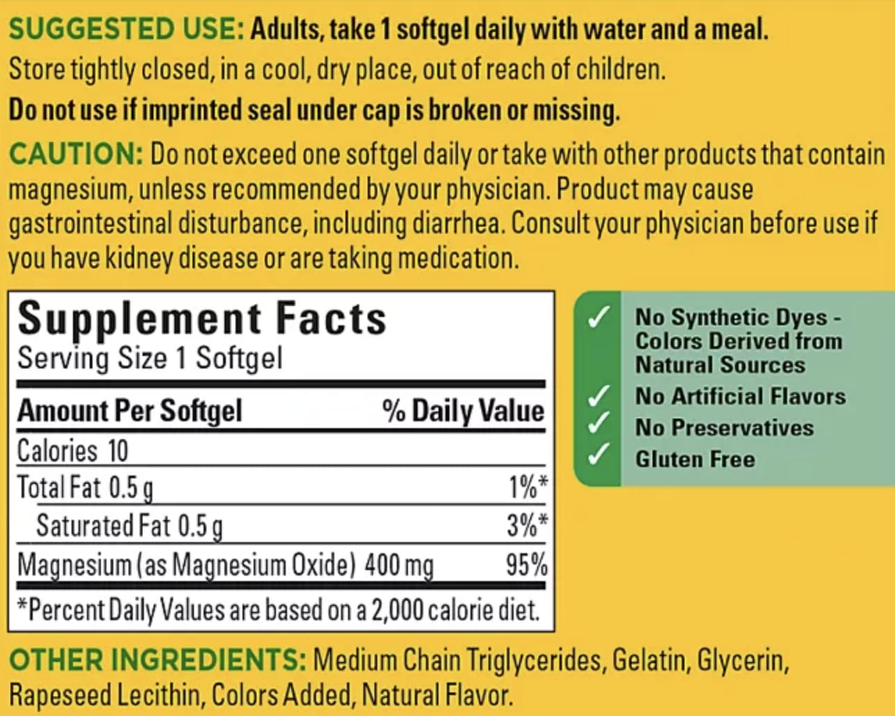Packaging for Nature Made High Potency Magnesium 400 mg supplement