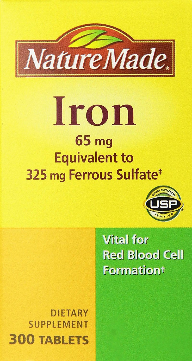 Nature Made Iron 65mg bottle label