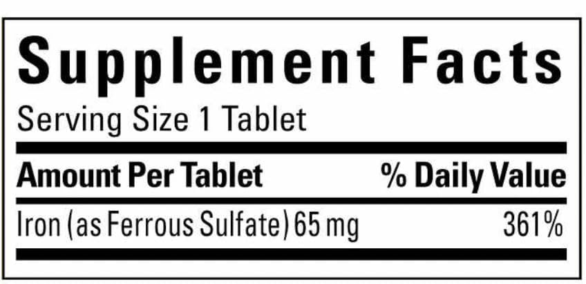 Nature Made Iron 65 mg 365 tablets bottle with packaging