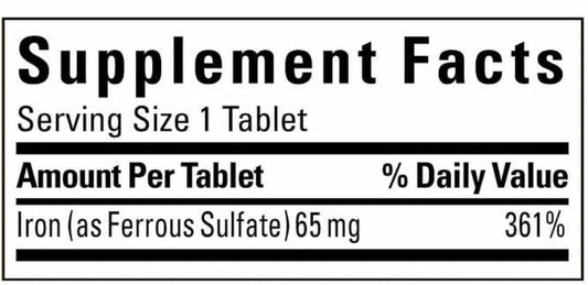 Nature Made Iron 65 mg 365 tablets bottle with packaging