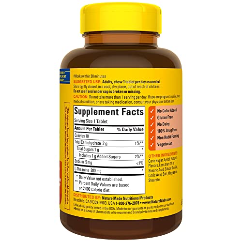 Close-up of Nature Made L-Theanine chewable tablets