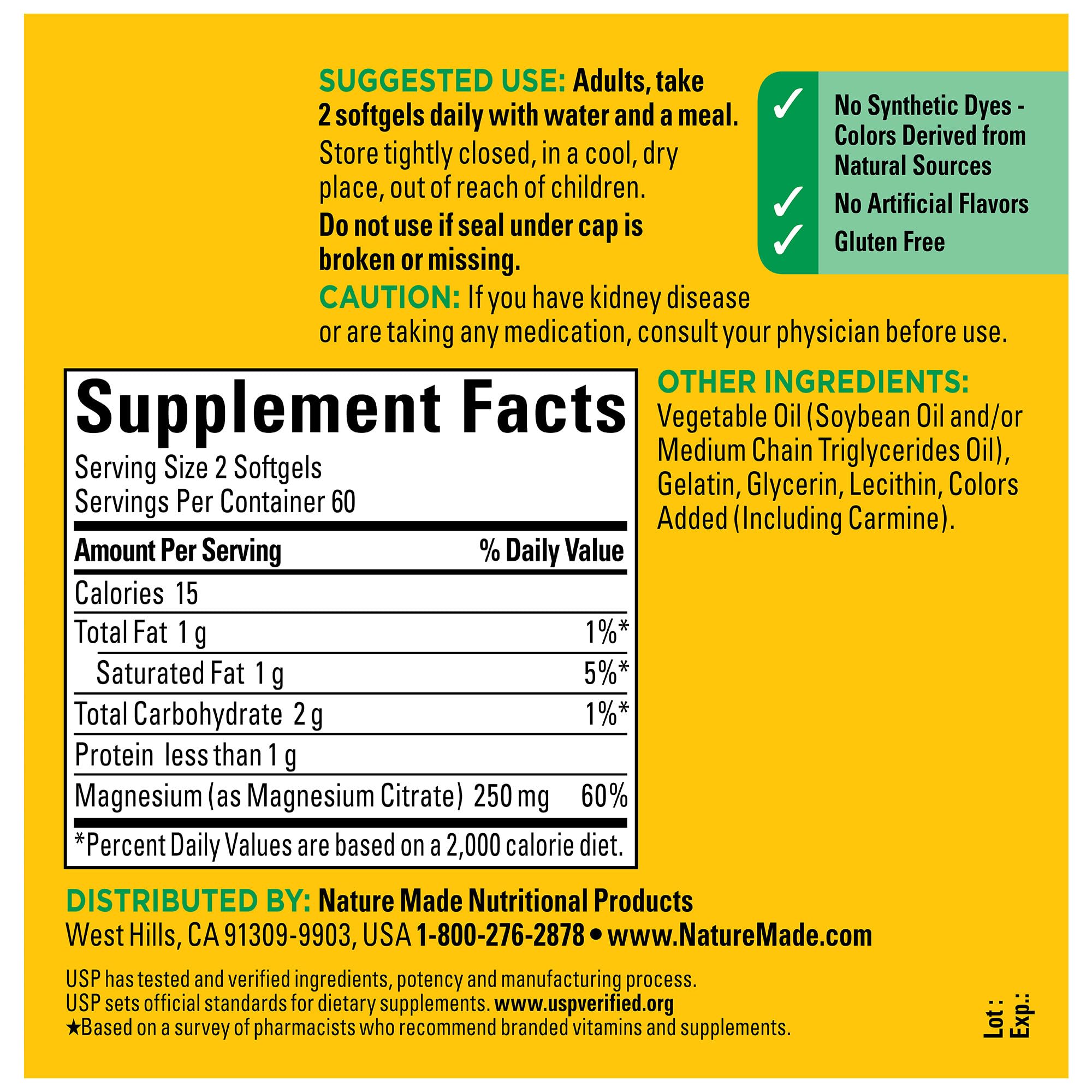 Close-up of Nature Made Magnesium Citrate 250 mg softgels