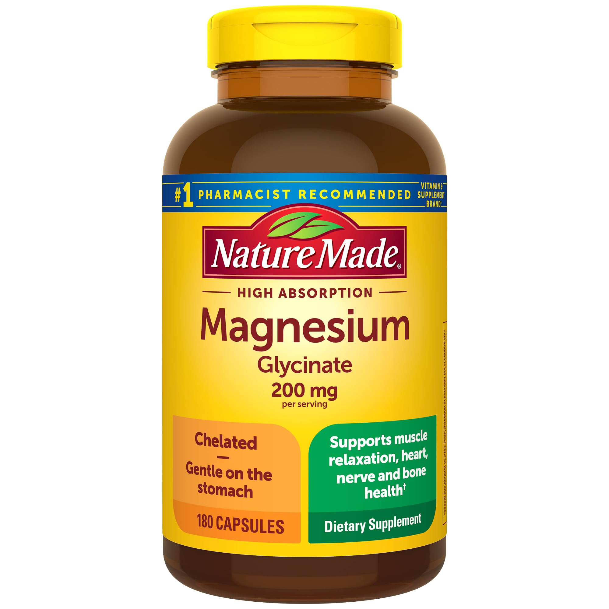 Nature Made Magnesium Glycinate 200 mg bottle with 180 capsules