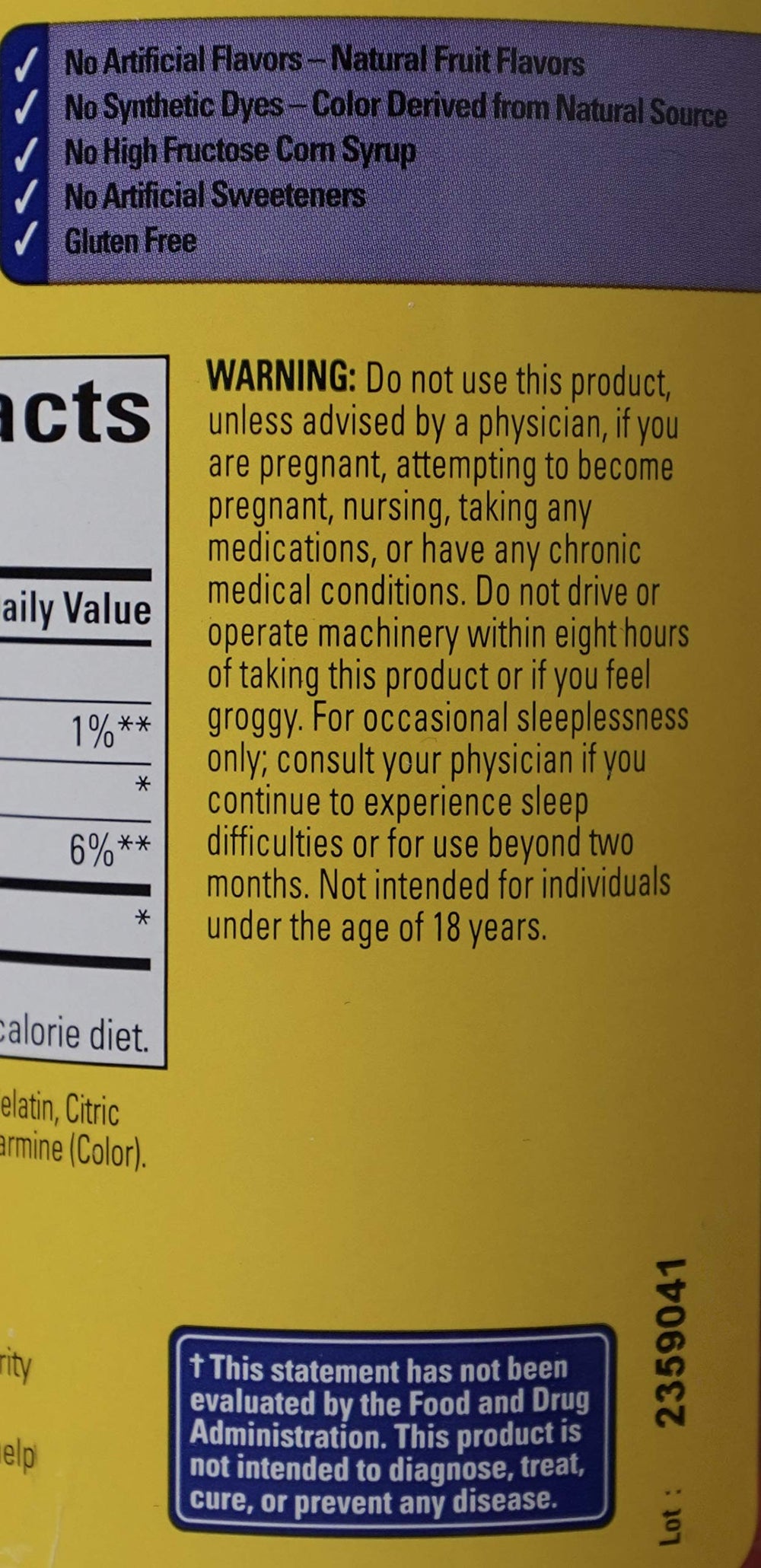 Nutrition label showing 150 gummies in the Nature Made bottle