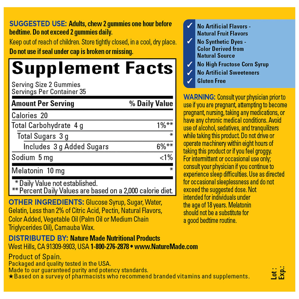 Strawberry-flavored Melatonin Gummies, 10 mg per serving