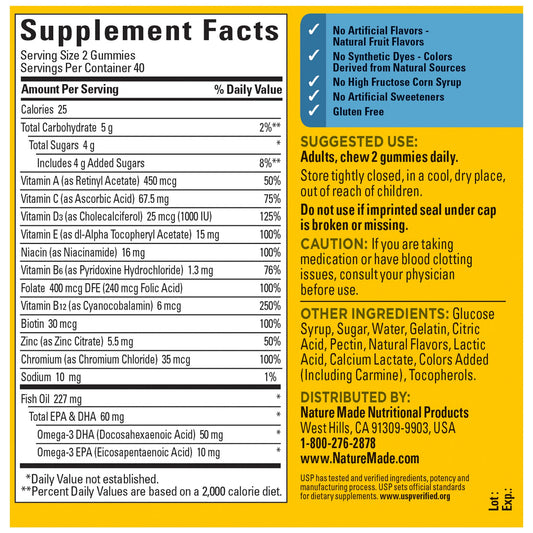 Strawberry flavor Nature Made men's multivitamin gummies with omega-3