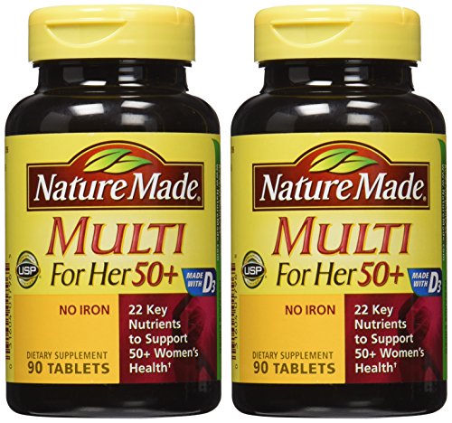 Close-up of 22 nutrients included in Nature Made Multi For Her 50+