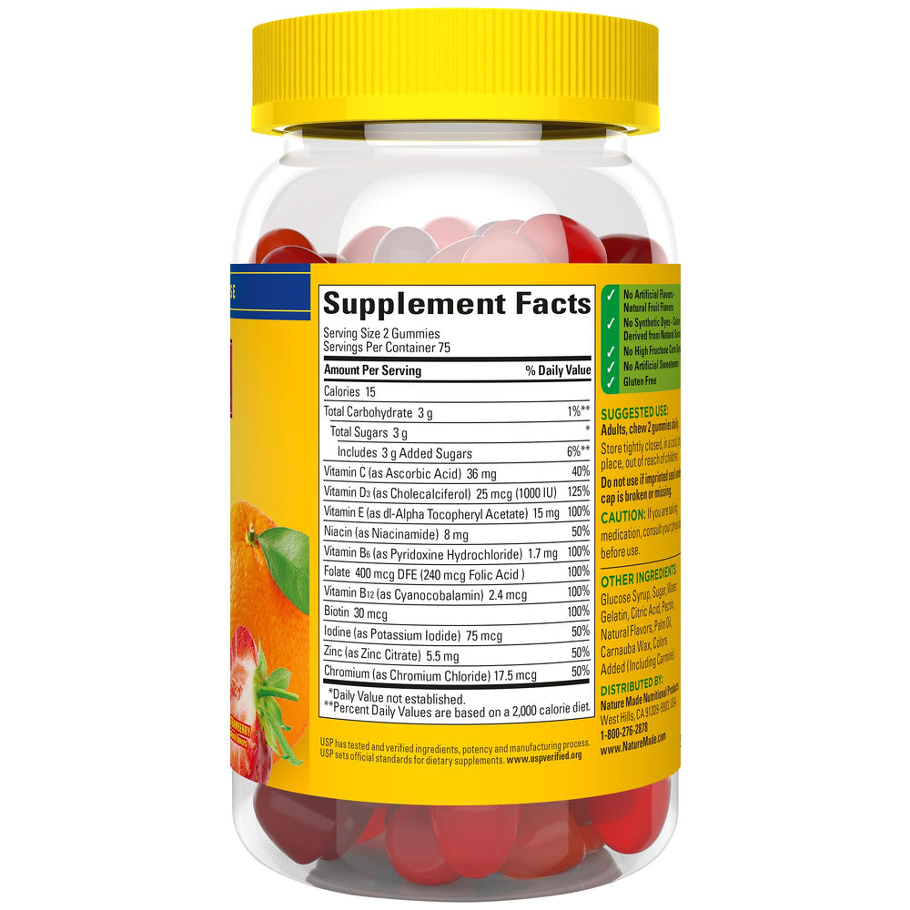 Bottle label showing 150 gummies for a 75-day supply