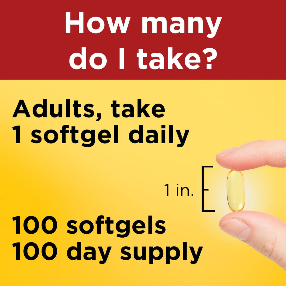100-count bottle of Nature Made Omega-3 softgels