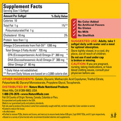 Close-up of EPA 360 mg and DHA 300 mg per omega-3 softgel label