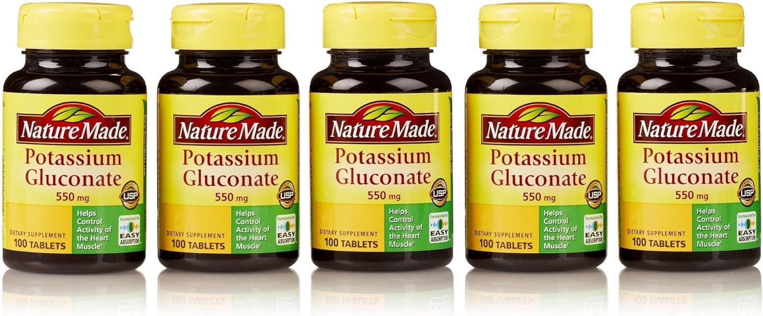 Close-up of Nature Made Potassium Gluconate 550mg tablet