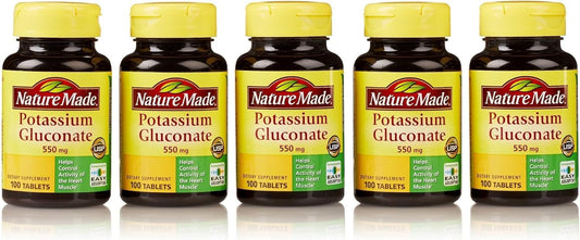 Close-up of Nature Made Potassium Gluconate 550mg tablet