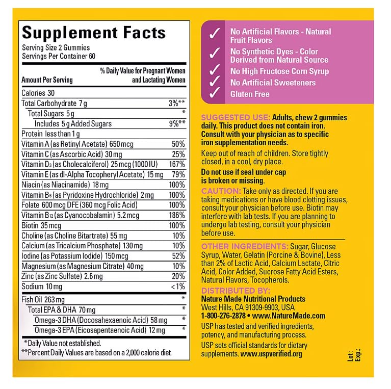 Bottle of Nature Made Prenatal Gummies with DHA and Folic Acid Berry