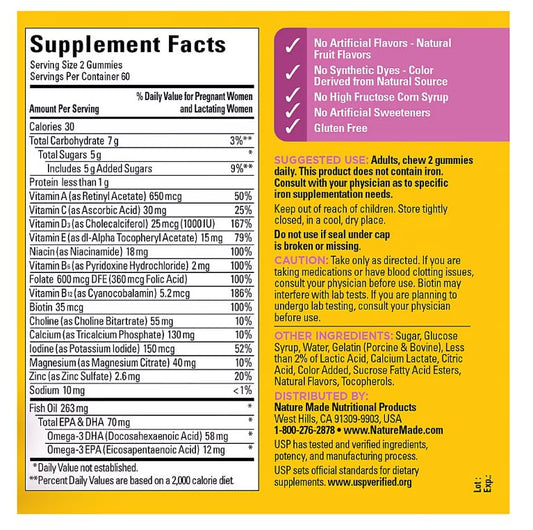 Bottle of Nature Made Prenatal Gummies with DHA and Folic Acid Berry